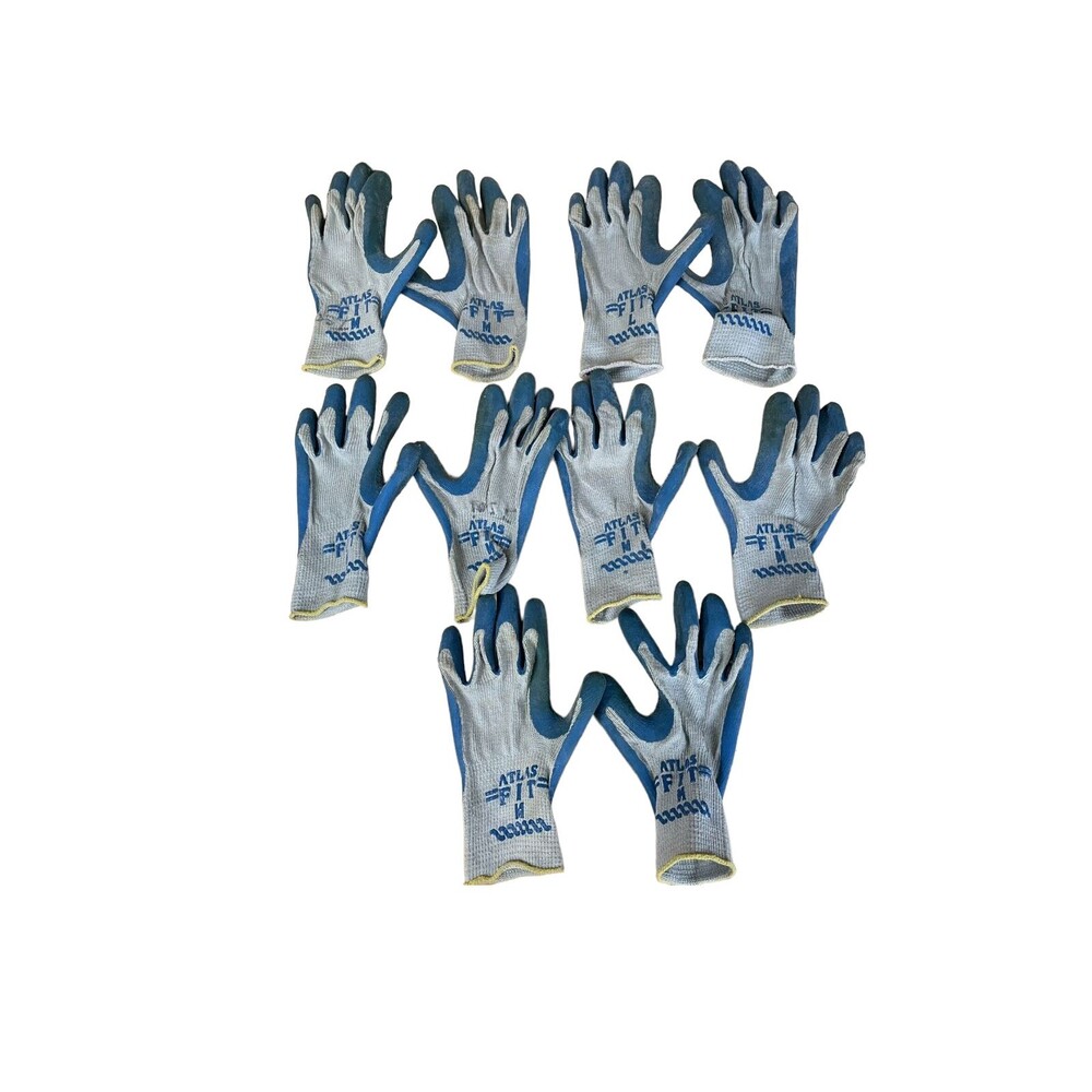 Lot of 5 Pair Atlas Fit Work Gloves - Gray Knit with Blue Rubber Coating